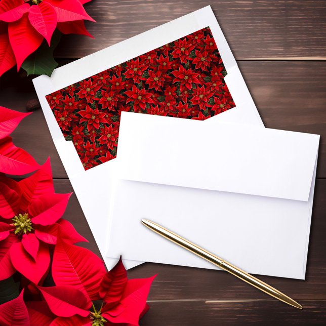 Red Holiday Christmas Poinsettia Pattern Envelope Liner (Creator Uploaded)