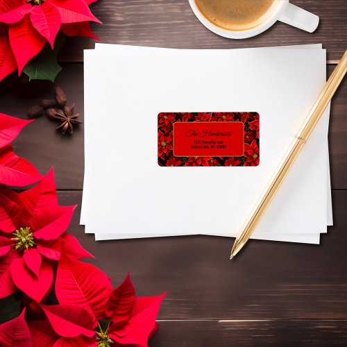 Red Holiday Christmas Poinsettia Pattern Label