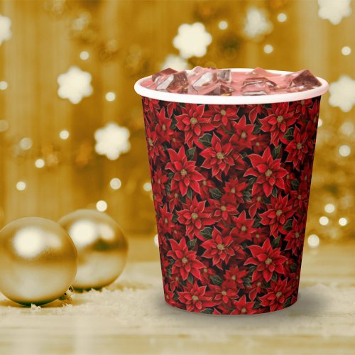 Red Holiday Christmas Poinsettia Pattern Paper Cups