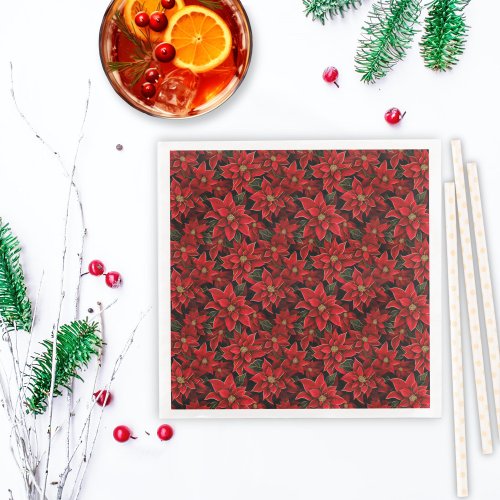 Red Holiday Christmas Poinsettia Pattern Paper Dinner Napkins
