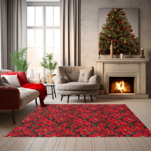 Red Holiday Christmas Poinsettia Pattern Rug