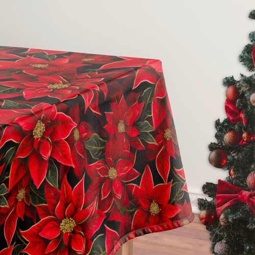 Red Holiday Christmas Poinsettia Pattern Tablecloth