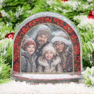 Red Holiday Christmas Poinsettias Custom Photo Snow Globe