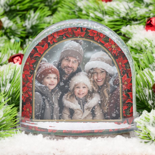 Red Holiday Christmas Poinsettias Custom Photo Snow Globe (Creator Uploaded)