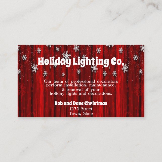 Red Holiday Christmas Snowflakes Lighting Company Business Card (Front)