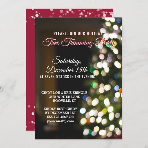 Red Holiday Christmas Tree Trimming Party Invite