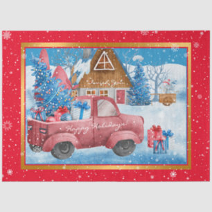Red Holiday Christmas Truck Customize Tissue Paper