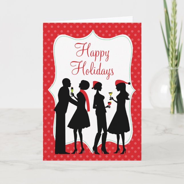 Red Holiday Cocktail Party Happy Holidays Card (Front)