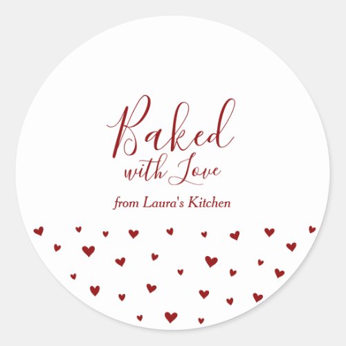 Red Holiday Cute Hearts Baked with Love package Classic Round Sticker