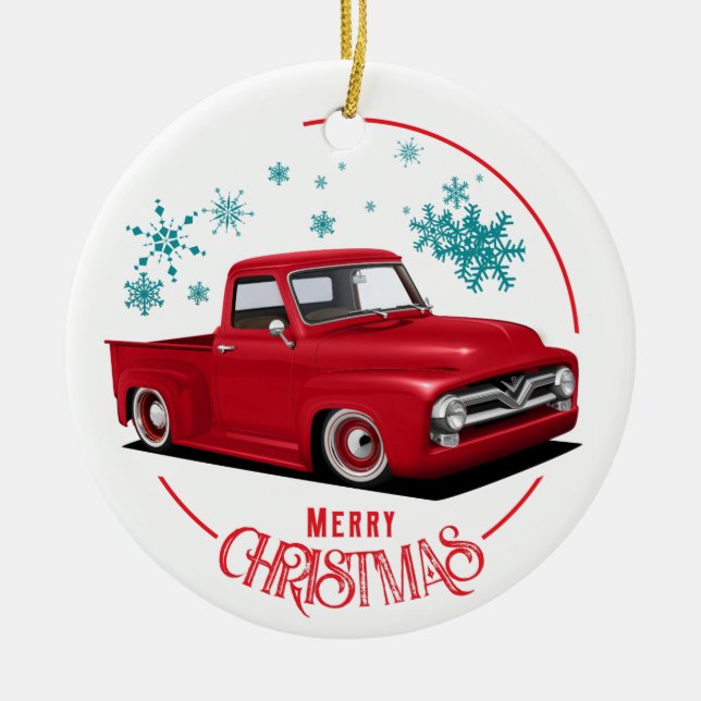 Red Holiday F100 Ceramic Ornament (Front)