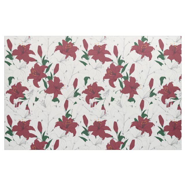 Red Holiday Floral Pattern Fabric (Fat Quarter)