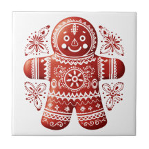Red Holiday Gingerbread Man Scandinavian Folk Art