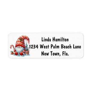 Red Holiday Gnome Return Address Label