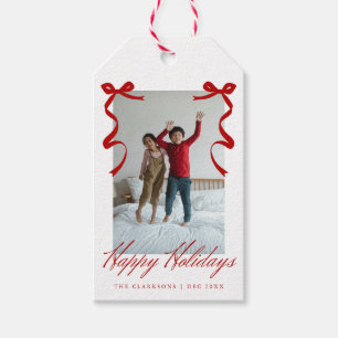 Red Holiday Hand Drawn Whimsical Bows Gift Tags