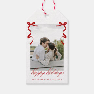 Red Holiday Hand Drawn Whimsical Bows Gift Tags