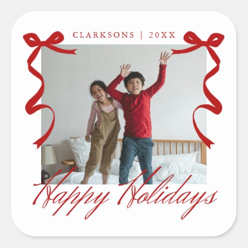 Red Holiday Hand Drawn Whimsical Bows Square Sticker