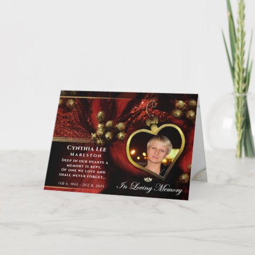 Red Holiday Heart Photo Sympathy Thank You 5x7 Car Card