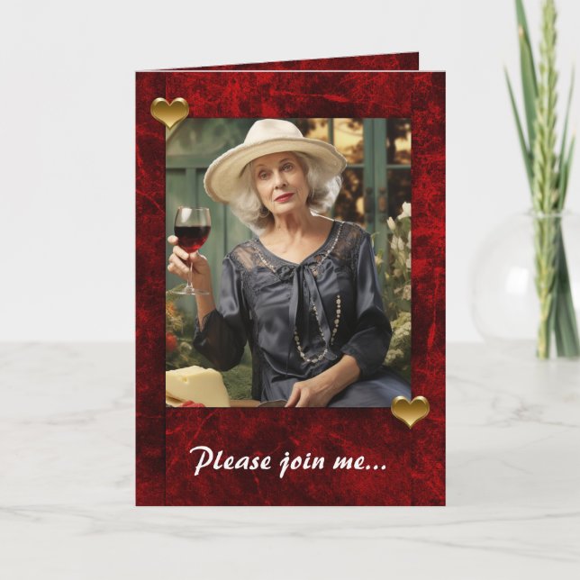 Red Holiday Hearts with photo holder Invitation (Front)