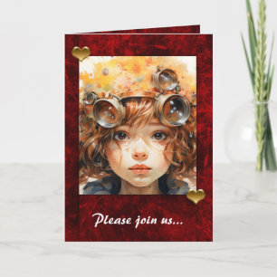 Red Holiday Hearts with photo holder Invitation