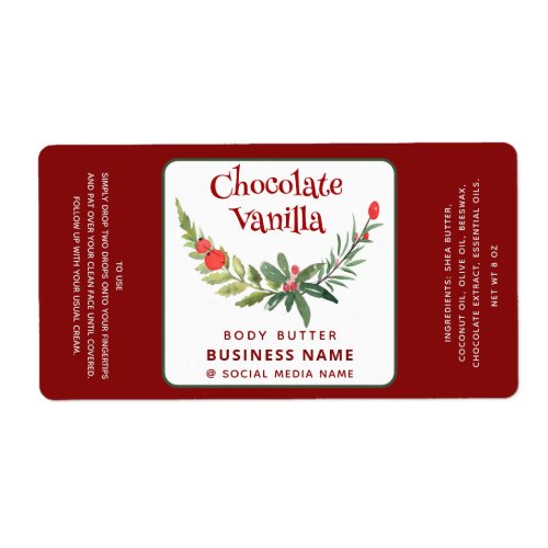 Red Holiday holly brunch typography product  Label