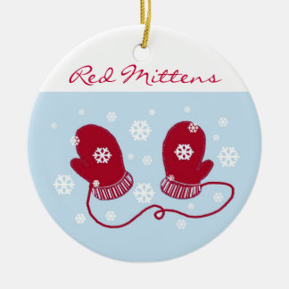 Red Holiday Mittens Ceramic Ornament