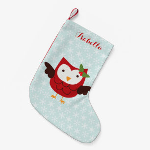 Red Holiday Owl Personalized Small Christmas Stocking