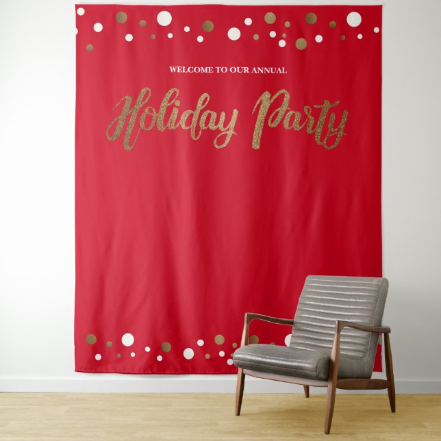 Red Holiday Party Corporate Gold backdrop (In Situ)