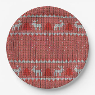 Red Holiday Party Paper Plates