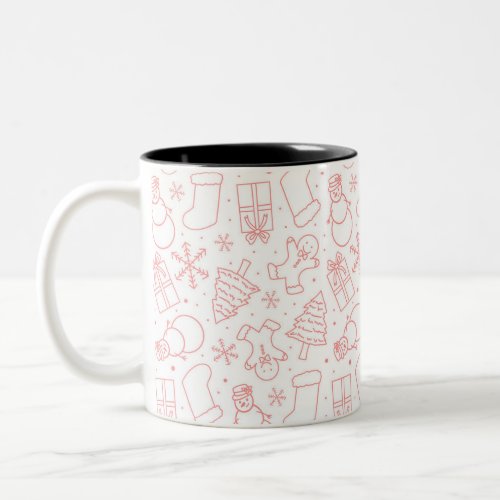 Red Holiday Pattern_Gingerbread Snowman Present Two_Tone Coffee Mug