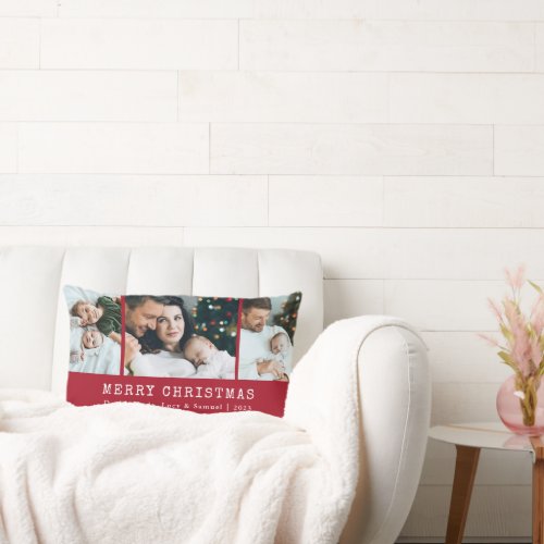 Red Holiday Photo Throw Pillow