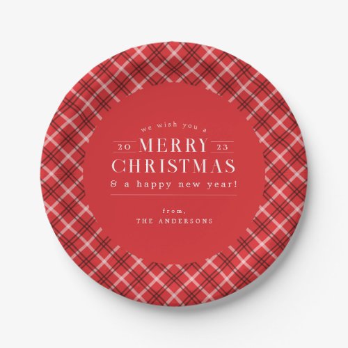 Red Holiday Plaid Christmas Paper Plates