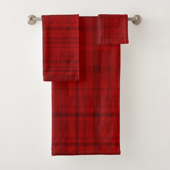 Red Holiday Plaid Pattern Bath Towel Set Zazzle