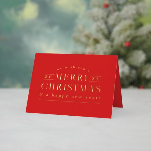 Red Holiday Plaid Photo Foil Christmas Card
