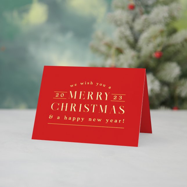 Red Holiday Plaid Photo Foil Christmas Card (Holiday In Situ)