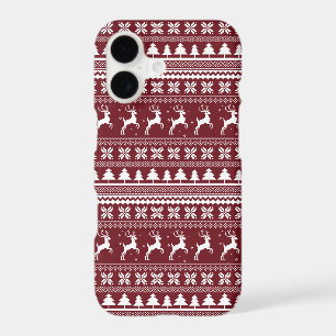 Red Holiday Reindeer Christmas Sweater Pattern iPhone 17 Case