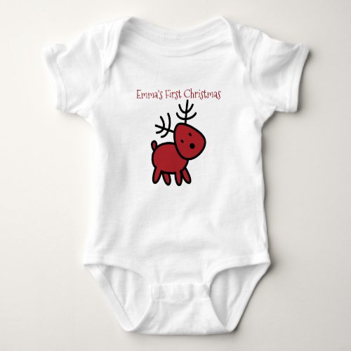 Red Holiday Reindeer Illustration First Christmas Baby Bodysuit