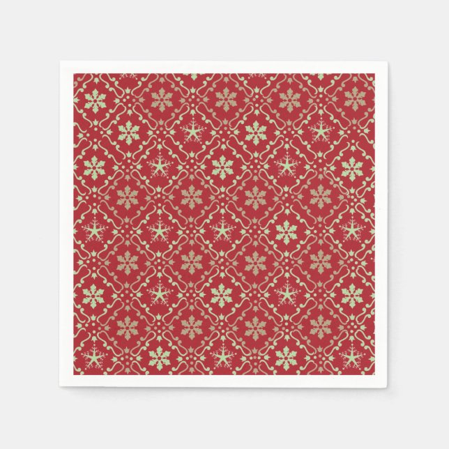 Red Holiday Simple Snowflake Rustic Christmas Napkins (Front)
