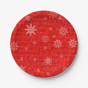 Red Holiday Snowflake Paper Plates