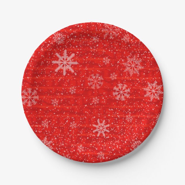 Red Holiday Snowflake Paper Plates (Front)