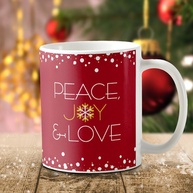 Red Holiday Snowflake Peace Joy Love Modern Simple Coffee Mug (Creator Uploaded)
