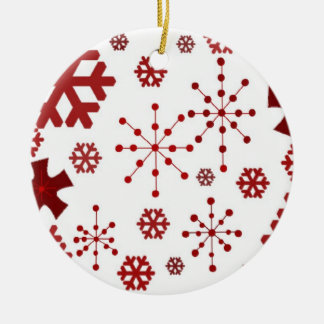 Red Holiday Snowflakes Ceramic Ornament