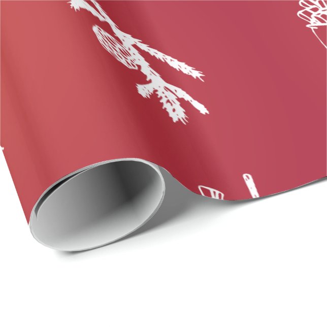 Red Holiday Snowflakes Merry Christmas Wrapping Paper (Roll Corner)