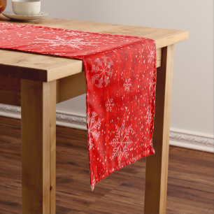Red Holiday Snowflakes Short Table Runner