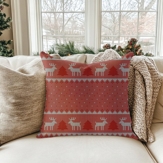 Red Holiday Throw Pillow (Creator Uploaded)