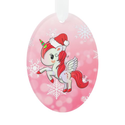 Red Holiday Unicorn and Snowflakes Christmas Ornament