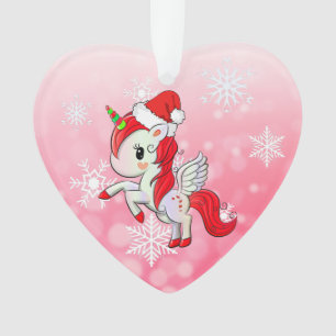 rED Holiday Unicorn and Snowflakes Christmas Ornament
