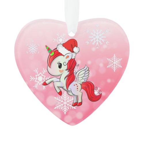rED Holiday Unicorn and Snowflakes Christmas Ornament