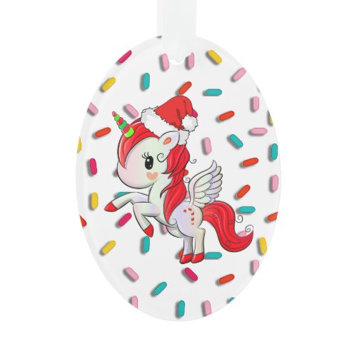 Red Holiday Unicorn and Sprinkles Christmas Ornament