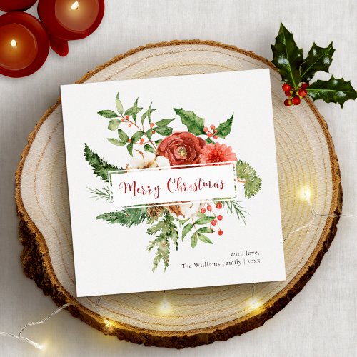 Red Holiday Watercolor Botanical Merry Christmas