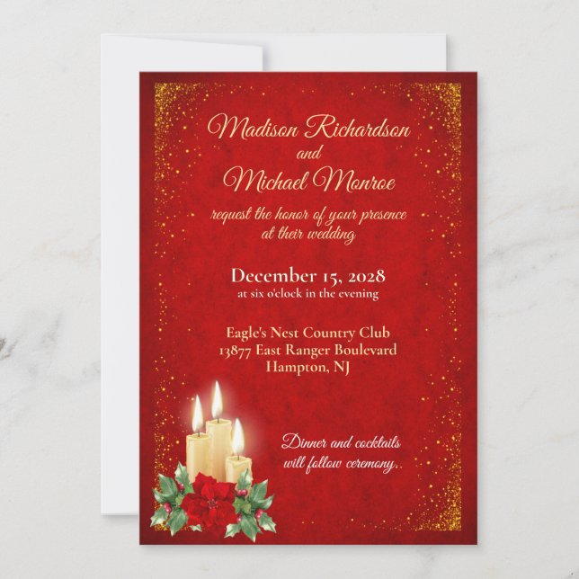 Red Holiday Wedding Invitation (Front)